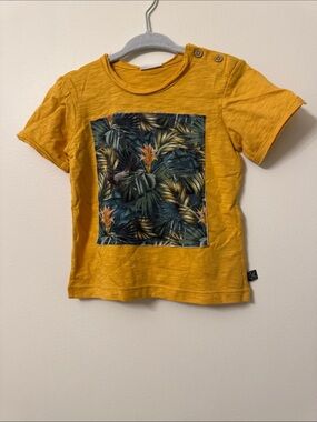 Mustard Yellow Tropical Print Short-Sleeve Kids Tee